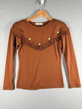 Cosco Womens Small Brown Fringe Grommet Long Sleeve Top